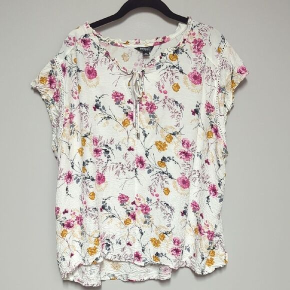 Buffalo David Bitton Floral Blouse in White with Pink and Yellow - Picture 1 of 6